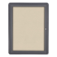 Ghent Ovation 1 Door Enclosed Beige Fabric Bulletin Board with Gray Frame, 24.13 x 33.75, Aluminum Frame (OVG1F90)