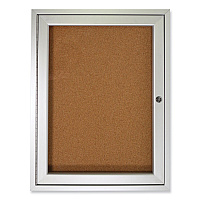 Ghent 1 Door Enclosed Natural Cork Bulletin Board with Satin Aluminum Frame, 30 x 36, Tan Surface (PA13630K)