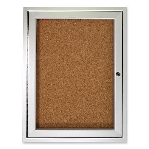 Ghent 1 Door Enclosed Natural Cork Bulletin Board with Satin Aluminum Frame, 30 x 36, Tan Surface (PA13630K)