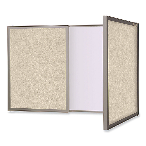 Ghent VisuALL PC Whiteboard Cabinet, Beige Fabric Bulletin Board Exterior Doors, 36 x 24, Aluminum Frame (41300)