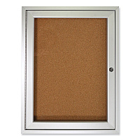 Ghent 1 Door Enclosed Natural Cork Bulletin Board with Satin Aluminum Frame, 24 x 36, Tan Surface (PA13624K)