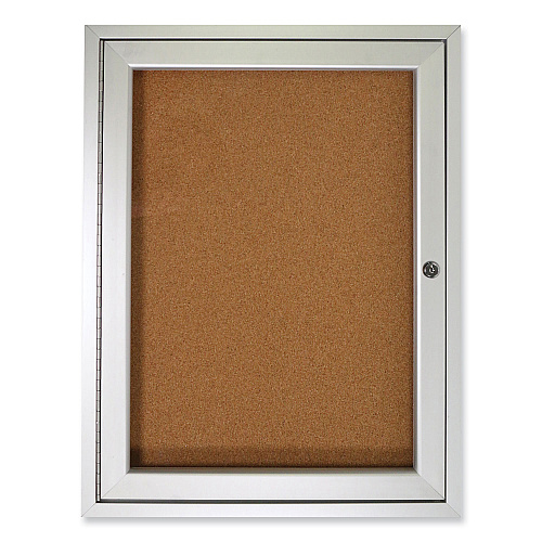 Ghent 1 Door Enclosed Natural Cork Bulletin Board with Satin Aluminum Frame, 24 x 36, Tan Surface (PA13624K)