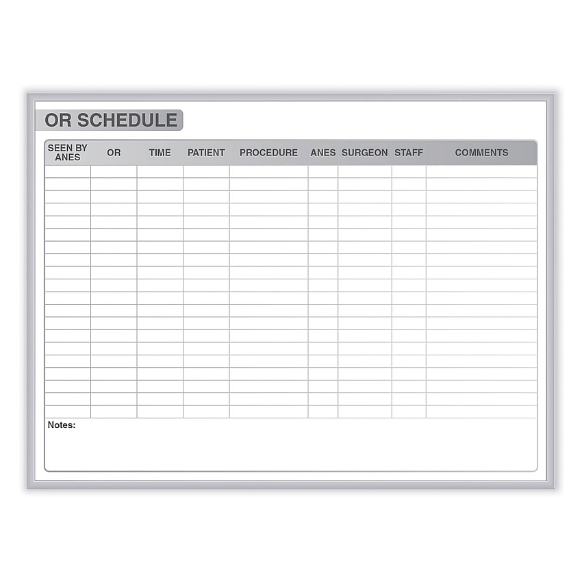 Ghent OR Schedule Magnetic Whiteboard, 48.5 x 36.5, White/Gray Surface, Satin Aluminum Frame (GRPM313S34)