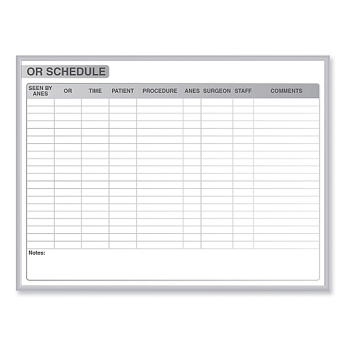 Ghent OR Schedule Magnetic Whiteboard, 72.5 x 48.5, White/Gray Surface, Satin Aluminum Frame (GRPM313S46)