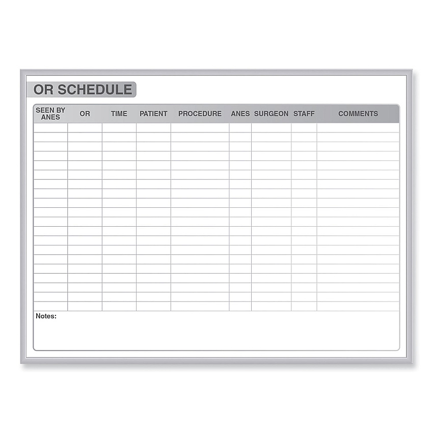 Ghent OR Schedule Magnetic Whiteboard, 96.5 x 48.5, White/Gray Surface, Satin Aluminum Frame (GRPM313S48)