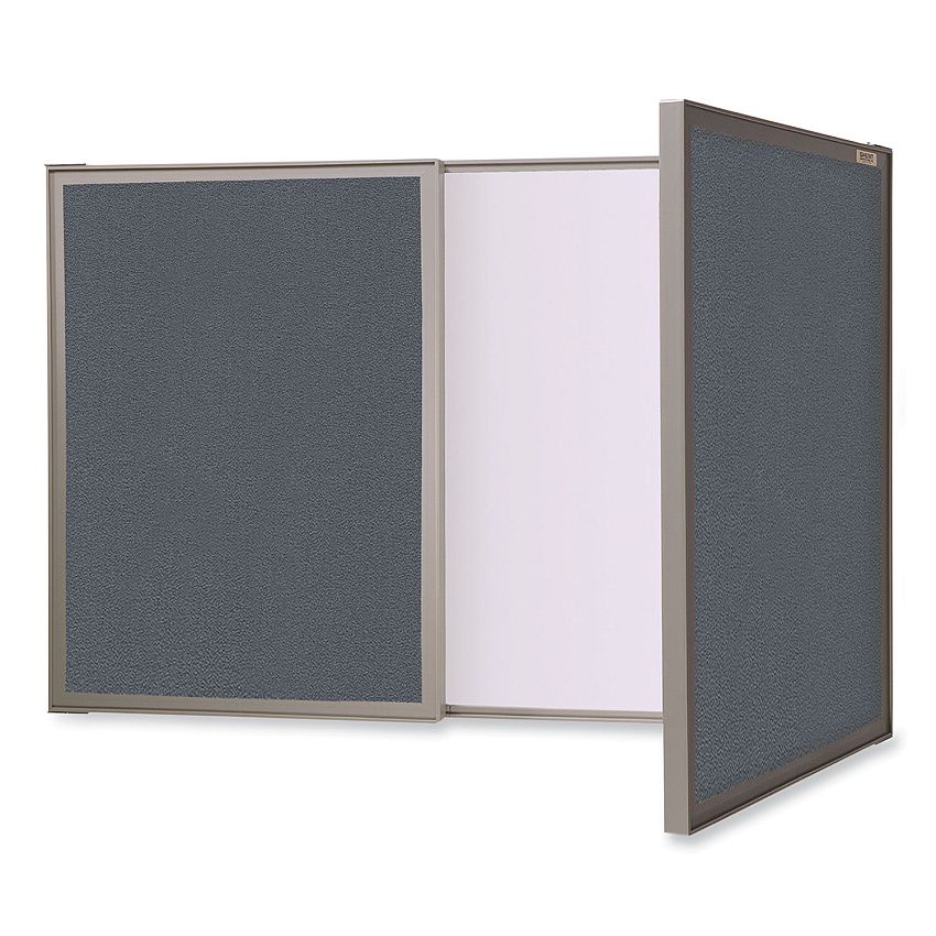 Ghent VisuALL PC Whiteboard Cabinet, Gray Fabric Bulletin Board Exterior Doors, 36 x 24, Aluminum Frame (41302)