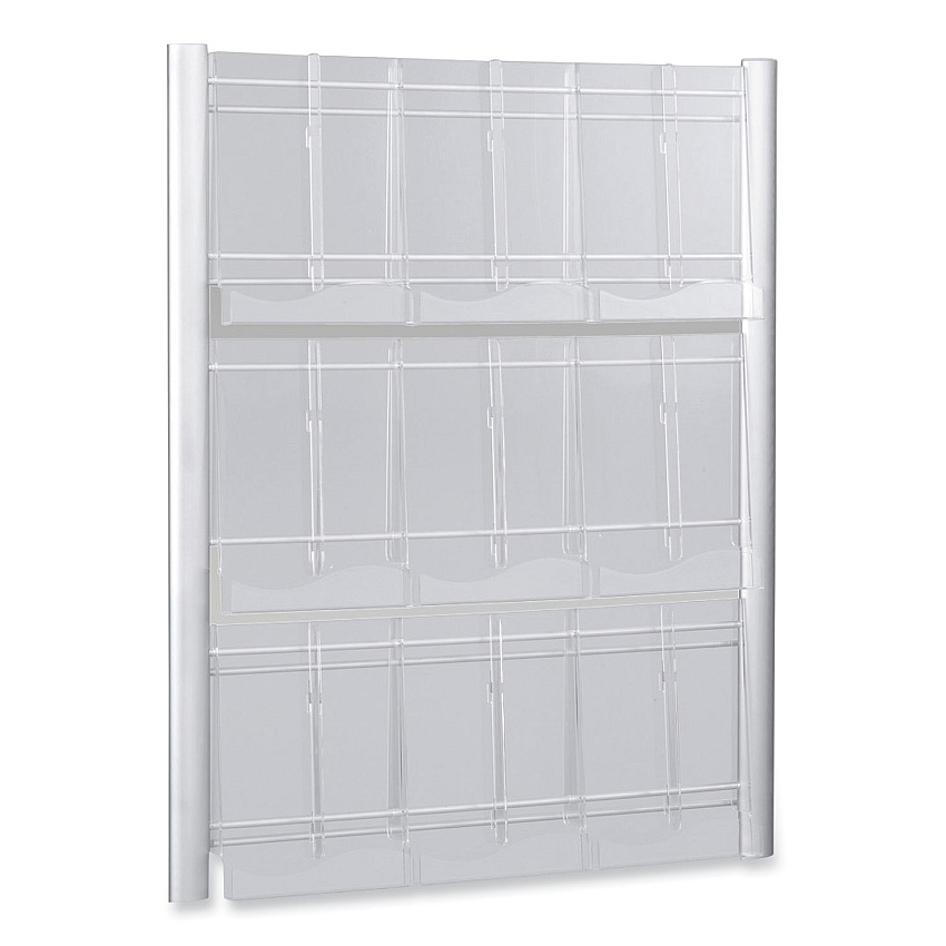 Safco Luxe Magazine Rack, 9 Compartments, 31.75w x 5d x 41h, Clear/Silver (4134SL)