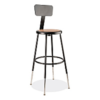 NPS 6200 Series 25" to 33" Height Adjustable Heavy Duty Stool with Backrest, Supports Up to 500 lb, Brown Seat, Black Base (6224HB10)
