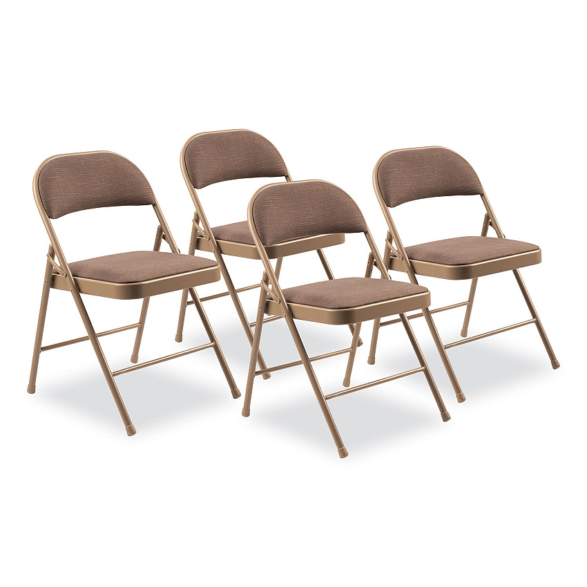 BASICS by NPS 970 Series Fabric Padded Steel Folding Chair, Supports Up to 250 lb, 17.75" Seat Height, Star Trail Brown, 4/Carton (973)
