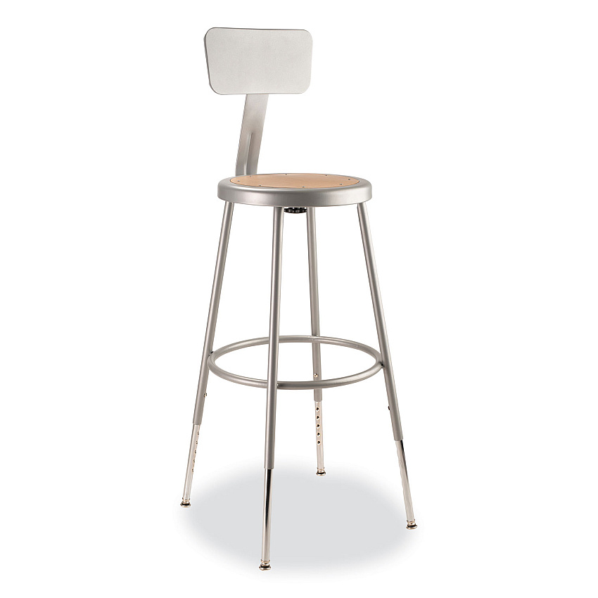 NPS 6200 Series 25" to 33" Height Adjustable Heavy Duty Stool with Backrest, Supports Up to 500 lb, Brown Seat, Gray Base (6224HB)
