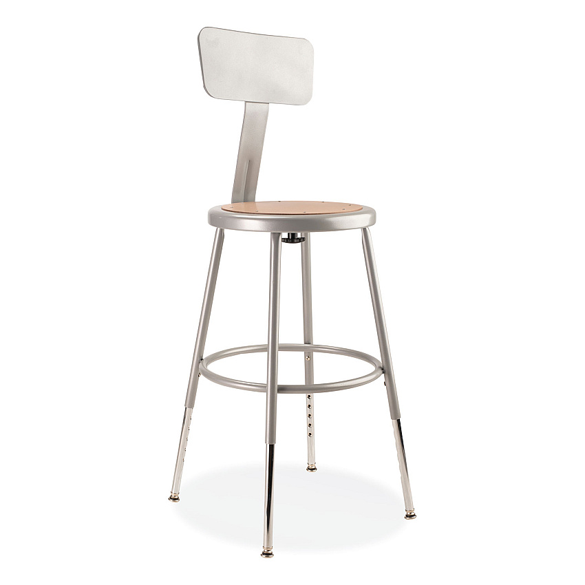 NPS 6200 Series 19" to 27" Height Adjustable Heavy Duty Stool with Backrest, Supports 500 lb, Brown Seat, Gray Back, Gray Base (6218HB)