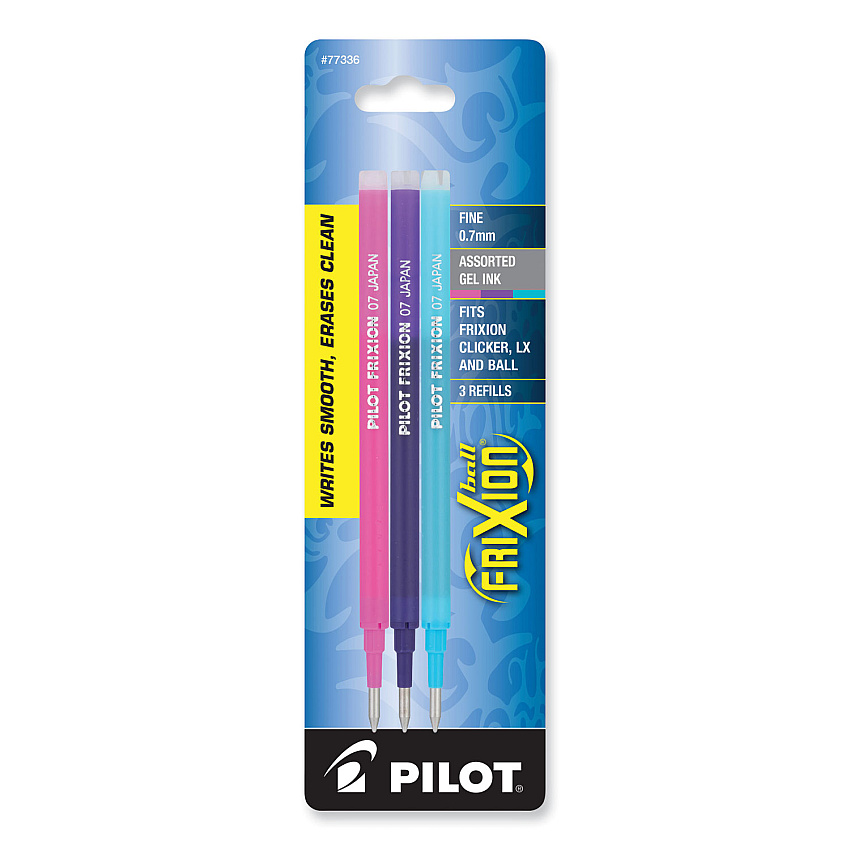 Refill for Pilot FriXion Erasable, FriXion Ball, FriXion Clicker and FriXion LX Gel Ink Pens, Fine Tip, Assorted Ink, 3/Pack (77336)