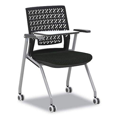 Safco Thesis Training Chair with Flex Back and Tablet, Support Up to 250 lb, 18" Seat Height, Black Seat, Gray Base, 2/Carton (KTX3SBBLK)