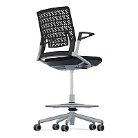 Safco Thesis Flex Back Stool with Arms, Supports Up to 250 lb, 21.5" to 29.5" Seat Height, Black Seat, Silver Base (KSX1SBBLK)