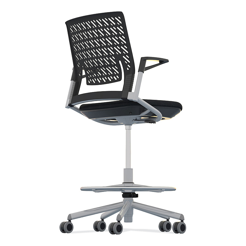 Safco Thesis Flex Back Stool with Arms, Supports Up to 250 lb, 21.5" to 29.5" Seat Height, Black Seat, Silver Base (KSX1SBBLK)