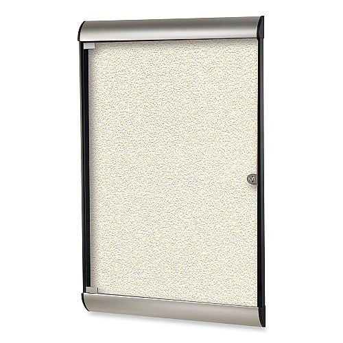 Ghent Silhouette 1 Door Enclosed Ivory Vinyl Bulletin Board with Satin/Black Aluminum Frame, 27.75 x 42.13 (SILH20412)