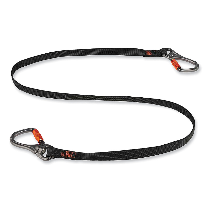 ergodyne Squids 3139 Tool Lanyard with 2 Locking Swivel Carabiners, 40 lb Max Working Capacity, 76" Long, Black/Orange (19139)