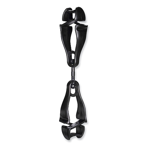 ergodyne Squids 3420 Dual Clip Swivel Glove Clip Holder, 1 x 0.6 x 5.5, Acetal Copolymer, Black, 100/Pack (19512BULK)