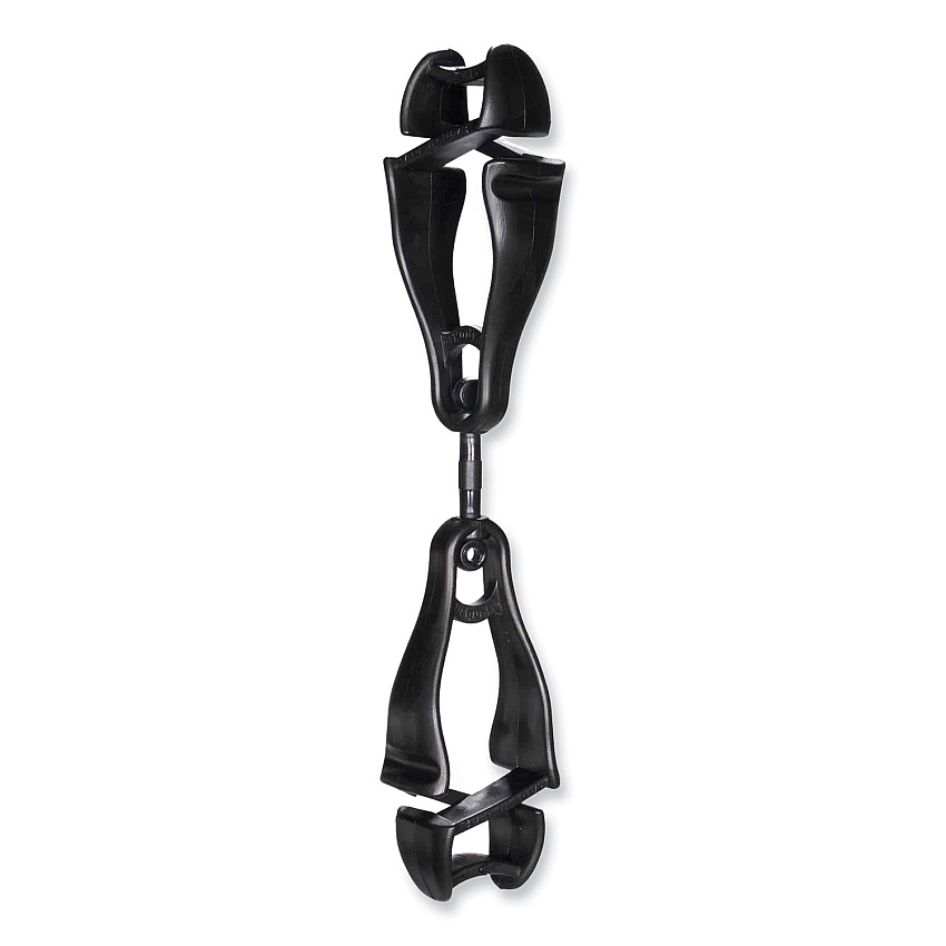 ergodyne Squids 3420 Dual Clip Swivel Glove Clip Holder, 1 x 0.6 x 5.5, Acetal Copolymer, Black, 100/Pack (19512BULK)