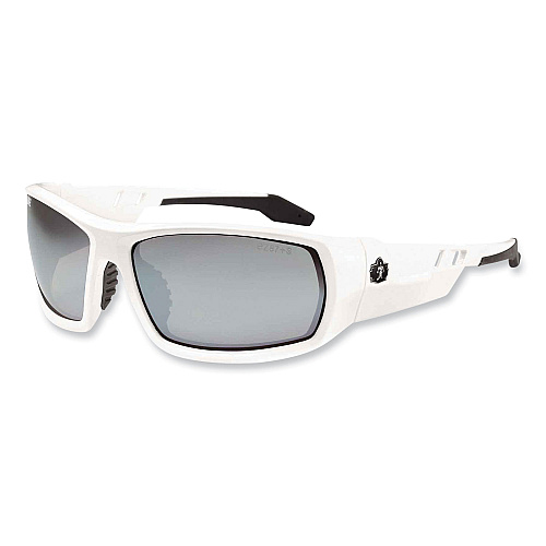 ergodyne Skullerz Odin Safety Glasses, White Nylon Impact Frame, Silver Mirror Polycarbonate Lens (50242)