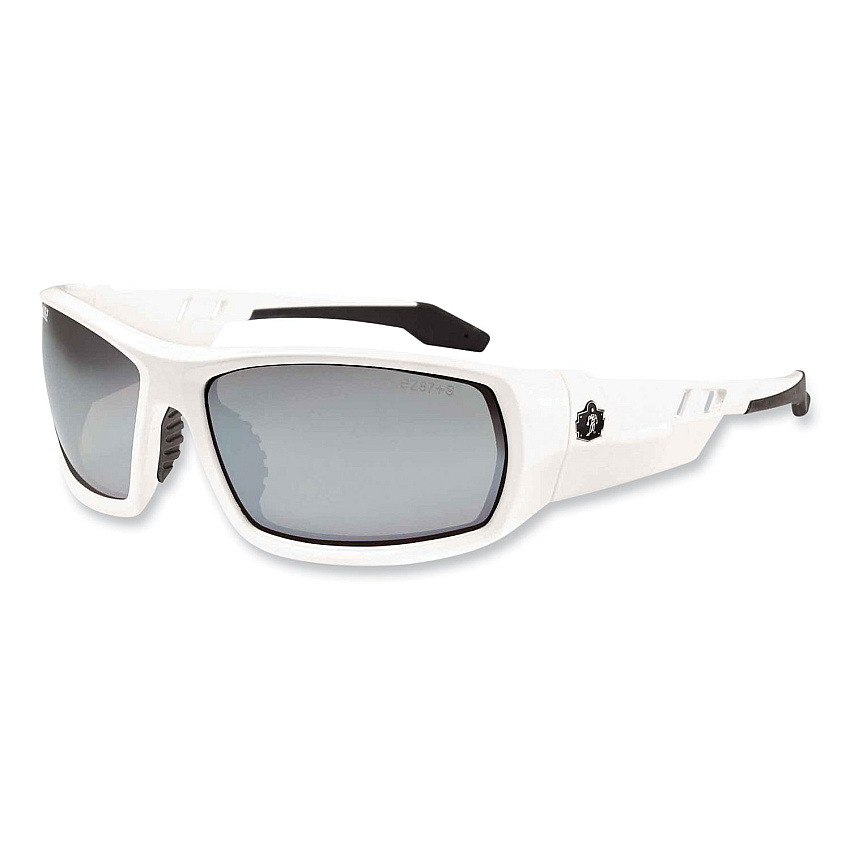 ergodyne Skullerz Odin Safety Glasses, White Nylon Impact Frame, Silver Mirror Polycarbonate Lens (50242)