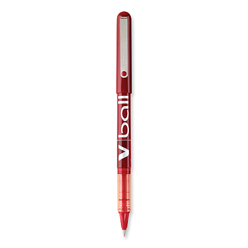 Pilot VBall Liquid Ink Roller Ball Pen, Stick, Extra-Fine 0.5 mm, Red Ink, Red/Clear Barrel, Dozen (35202)