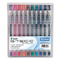 Pilot G-TEC-C Ultra Gel Pen with Convenience Pouch, Stick, Extra-Fine 0.4 mm, Assorted Ink and Barrel Colors, 10/Pack (35484)