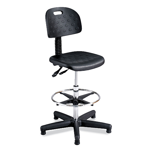 Safco Soft Tough Deluxe Workbench Chair, Supports Up to 250 lb, 22" to 32" Seat Height, Black Seat, Black/Silver Base (6912)