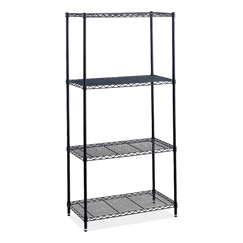 Safco Industrial Wire Shelving, Four-Shelf, 36w x 24d x 72h, Black (5288BL)