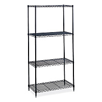 Safco Industrial Wire Shelving, Four-Shelf, 36w x 18d x 72h, Black (5285BL)