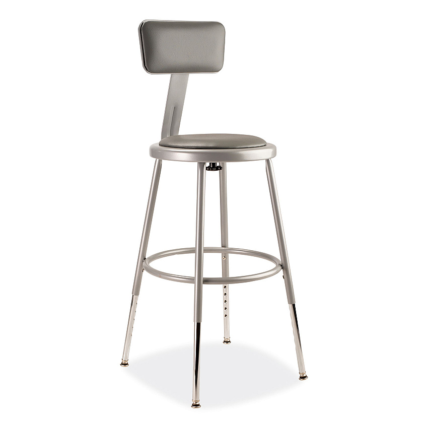 NPS 6400 Series Height Adjustable Heavy Duty Padded Stool with Backrest, Supports Up to 300 lb, 19" to 27" Seat Height, Gray (6418HB)