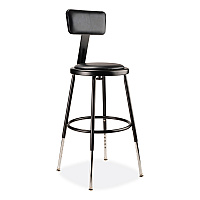 NPS 6400 Series Height Adjustable Heavy Duty Vinyl Steel Stool with Backrest, Supports 300 lb, 19" to 27" Seat Height, Black (6418HB10)