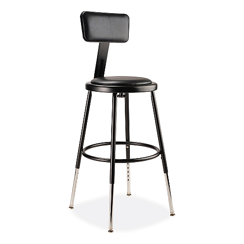 NPS 6400 Series Height Adjustable Heavy Duty Vinyl Steel Stool with Backrest, Supports 300 lb, 19" to 27" Seat Height, Black (6418HB10)