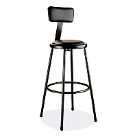 NPS 6400 Series Heavy Duty Vinyl Padded Stool with Backrest, Supports 300 lb, 30" Seat Height, Black Seat/Back/Base (6430B10)