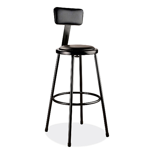 NPS 6400 Series Heavy Duty Vinyl Padded Stool with Backrest, Supports 300 lb, 30" Seat Height, Black Seat/Back/Base (6430B10)