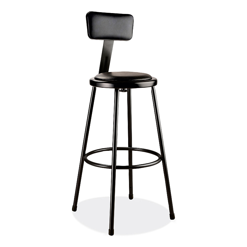 NPS 6400 Series Heavy Duty Vinyl Padded Stool with Backrest, Supports 300 lb, 30" Seat Height, Black Seat/Back/Base (6430B10)