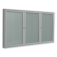 Ghent 3 Door Enclosed Vinyl Bulletin Board with Satin Aluminum Frame, 96 x 48, Silver Surface (PA34896VX193)