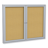 Ghent 2 Door Enclosed Natural Cork Bulletin Board with Satin Aluminum Frame, 72 x 36, Tan Surface (PA33672K)
