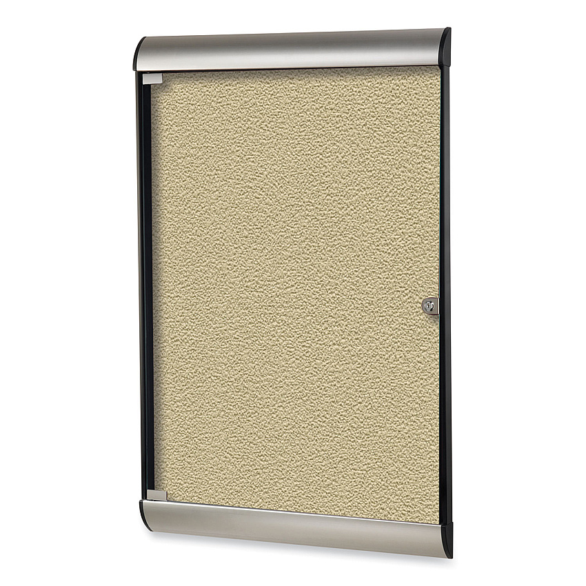 Ghent Silhouette 1 Door Enclosed Caramel Vinyl Bulletin Board with Satin/Black Frame, 27.75 x 42.13 (SILH20410)