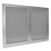 Ghent 2 Door Enclosed Vinyl Bulletin Board with Satin Aluminum Frame, 60 x 36, Silver Surface (PA23660VX193)