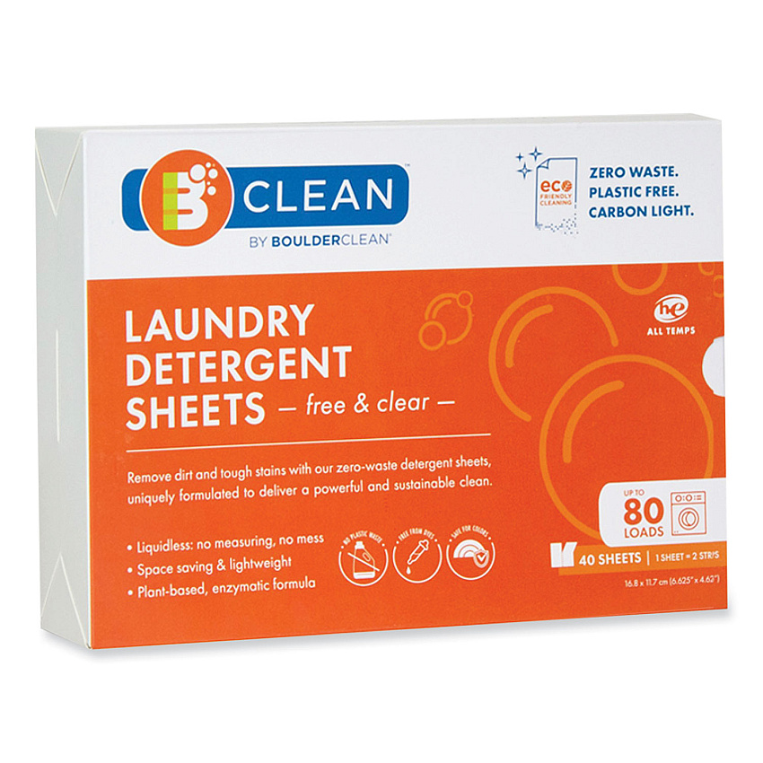 Boulder Clean Laundry Detergent Sheets, Free and Clear, 40/Pack (607476EA)