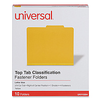 Universal Bright Colored Pressboard Classification Folders, 2" Expansion, 1 Divider, 4 Fasteners, Letter Size, Yellow Exterior, 10/Box (UNV10204)