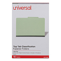 Universal Six-Section Pressboard Classification Folders, 2" Expansion, 2 Dividers, 6 Fasteners, Legal Size, Green Exterior, 10/Box (UNV10281)