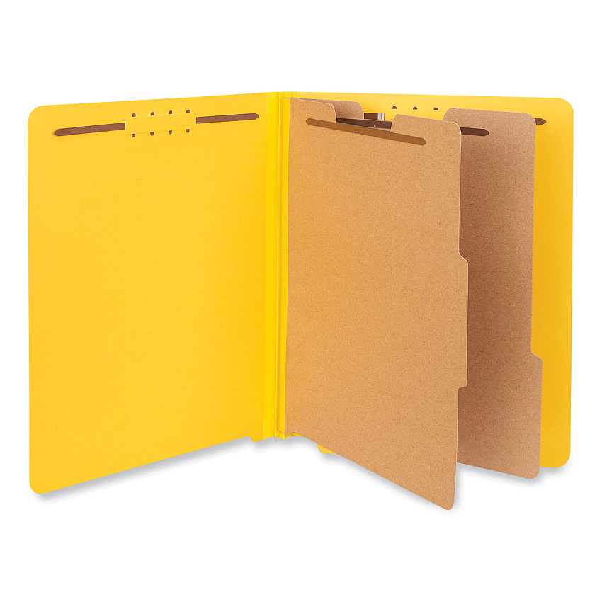 Universal Deluxe Six-Section Pressboard End Tab Classification Folders, 2 Dividers, 6 Fasteners, Letter Size, Yellow, 10/Box (UNV10319)