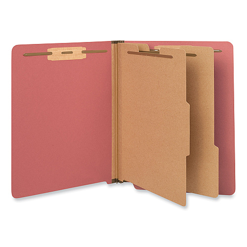 Universal Deluxe Six-Section Pressboard End Tab Classification Folders, 2 Dividers, 6 Fasteners, Letter Size, Bright Red, 10/Box (UNV10320)