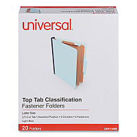 Universal Six-Section Pressboard Classification Folders, 2.5" Expansion, 2 Dividers, 6 Fasteners, Letter Size, Light Blue, 20/Box (UNV10405)