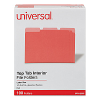 Universal Interior File Folders, 1/3-Cut Tabs: Assorted, Letter Size, 11-pt Stock, Red, 100/Box (UNV12303)