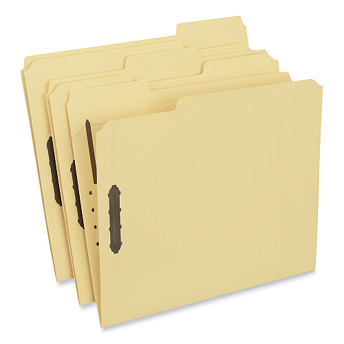 Universal Deluxe Reinforced Top Tab Fastener Folders, 0.75" Expansion, 2 Fasteners, Letter Size, Yellow Exterior, 50/Box (UNV13524)