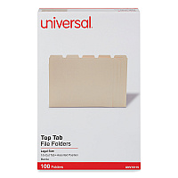 Universal Top Tab Manila File Folders, 1/3-Cut Tabs, Assorted Positions, Letter Size, 11 Pt. Manila, 100/Box (UNV12113