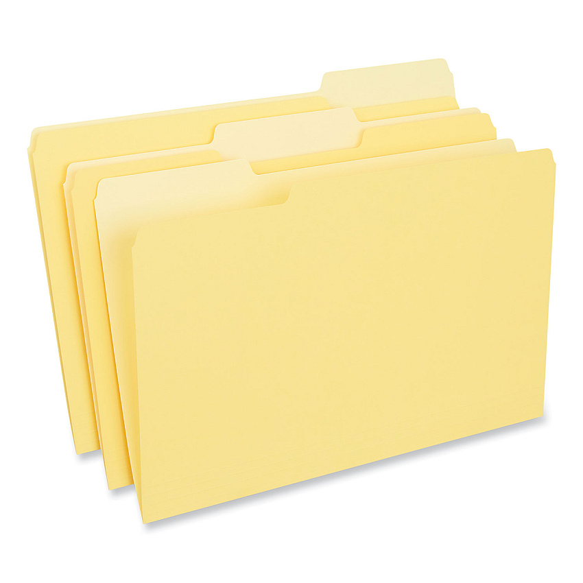 Universal Interior File Folders, 1/3-Cut Tabs: Assorted, Legal Size, 11-pt Stock, Yellow, 100/Box (UNV15304)